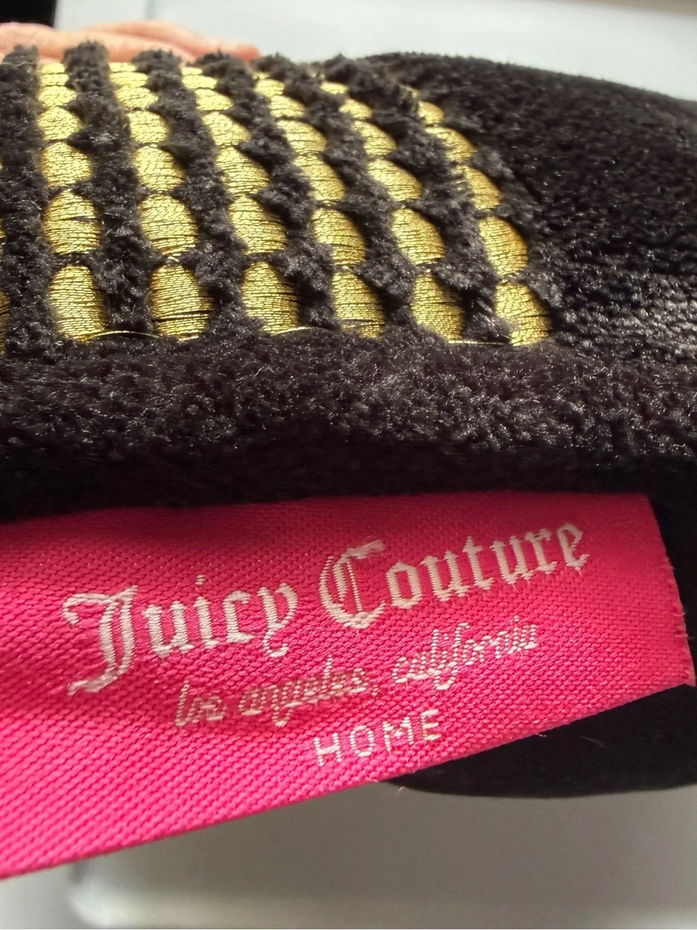 Juicy Couture Black Velour Decorative Pillow with Gold Stitching